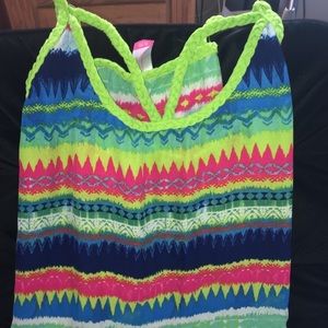 Lime green, aztec-like print, tank top